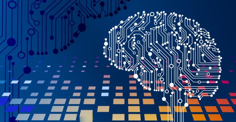 a computer circuit board with a brain on it
