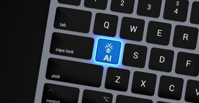 a close up of a keyboard with a blue button